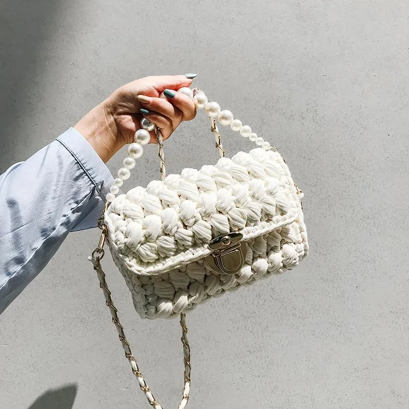 Cute Light Gray Crochet Small Handbag Crossbody Purse Crochet Shoulder Bag for Girl Cute Crochet Purses