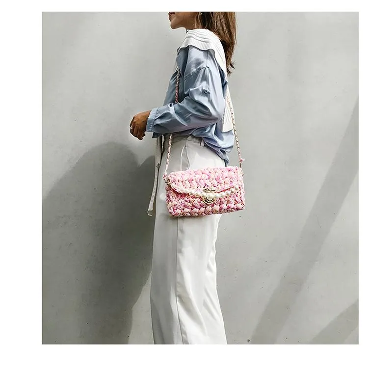 Cute Light Gray Crochet Small Handbag Crossbody Purse Crochet Shoulder Bag for Girl Cute Crochet Purses