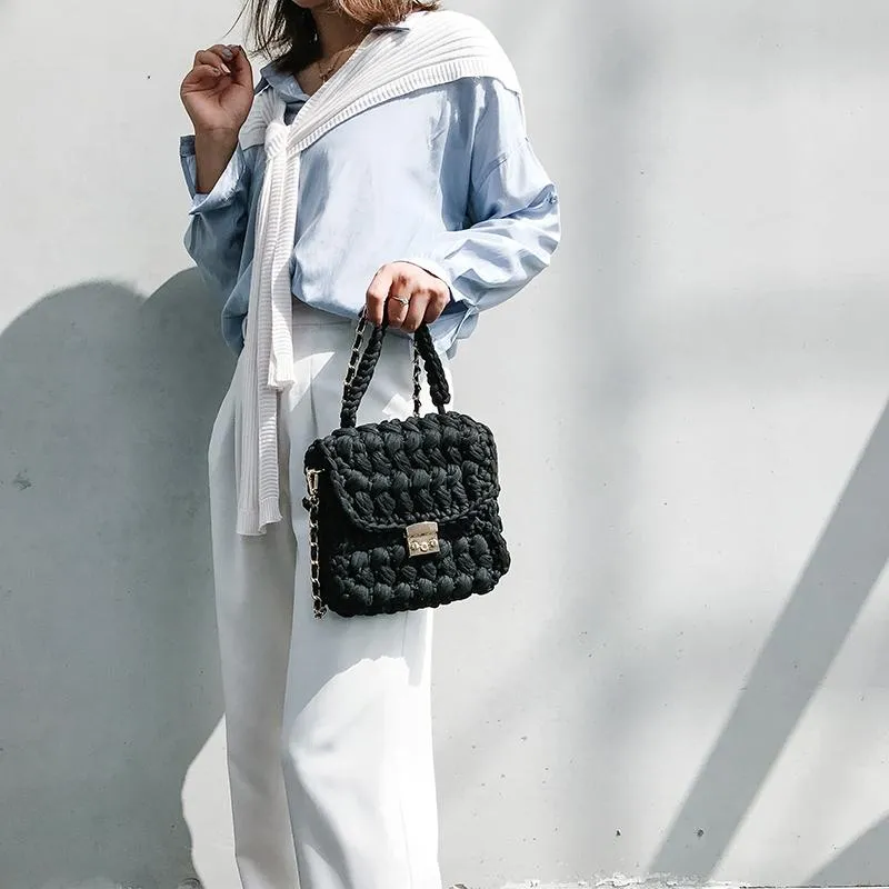 Cute Light Gray Crochet Small Handbag Crossbody Purse Crochet Shoulder Bag for Girl Cute Crochet Purses