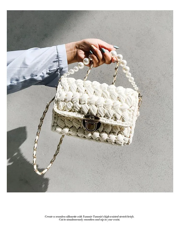 Cute Light Gray Crochet Small Handbag Crossbody Purse Crochet Shoulder Bag for Girl Cute Crochet Purses