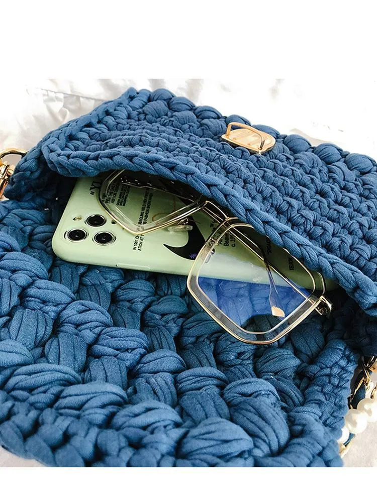 Cute Light Gray Crochet Small Handbag Crossbody Purse Crochet Shoulder Bag for Girl Cute Crochet Purses