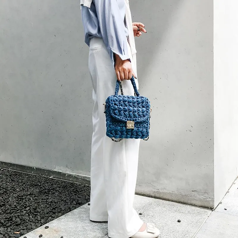 Cute Light Gray Crochet Small Handbag Crossbody Purse Crochet Shoulder Bag for Girl Cute Crochet Purses