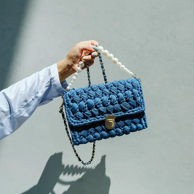 Cute Light Gray Crochet Small Handbag Crossbody Purse Crochet Shoulder Bag for Girl Cute Crochet Purses