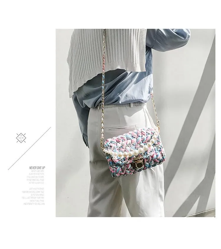 Cute Light Gray Crochet Small Handbag Crossbody Purse Crochet Shoulder Bag for Girl Cute Crochet Purses
