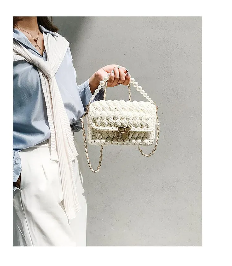 Cute Light Gray Crochet Small Handbag Crossbody Purse Crochet Shoulder Bag for Girl Cute Crochet Purses