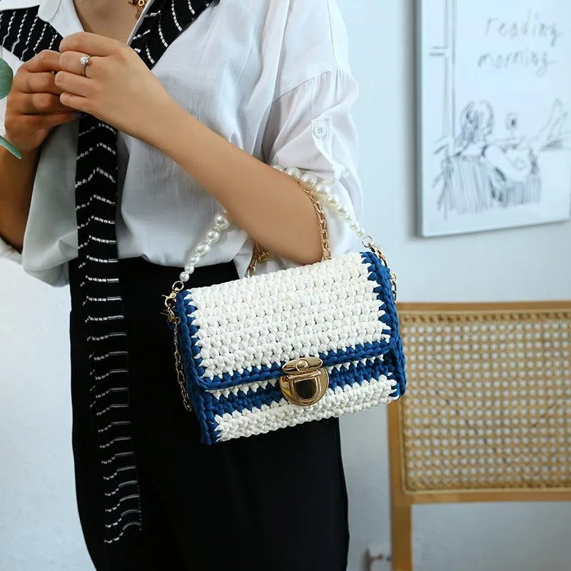 Cute Light Gray Crochet Small Handbag Crossbody Purse Crochet Shoulder Bag for Girl Cute Crochet Purses