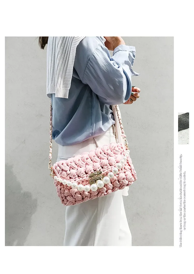 Cute Light Gray Crochet Small Handbag Crossbody Purse Crochet Shoulder Bag for Girl Cute Crochet Purses