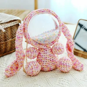 Cute Pink&Purple&Yellow Crochet Bunny Backpack Rabbit Crochet Shoulder Bag for Girl Bunny Crochet Crossbody Purse
