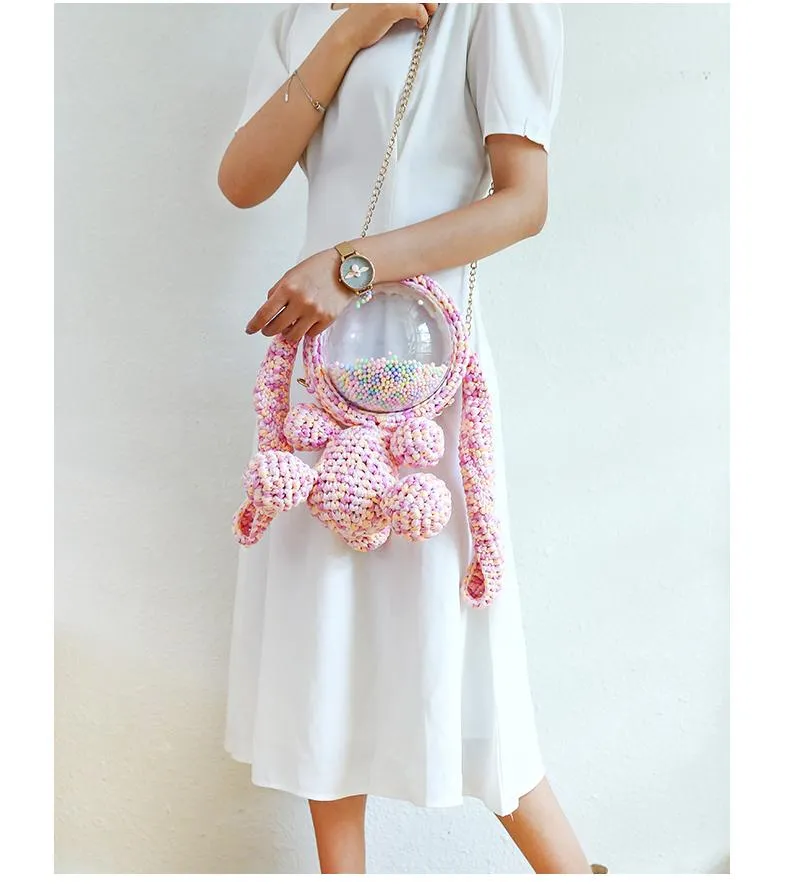 Cute Pink&Purple&Yellow Crochet Bunny Backpack Rabbit Crochet Shoulder Bag for Girl Bunny Crochet Crossbody Purse