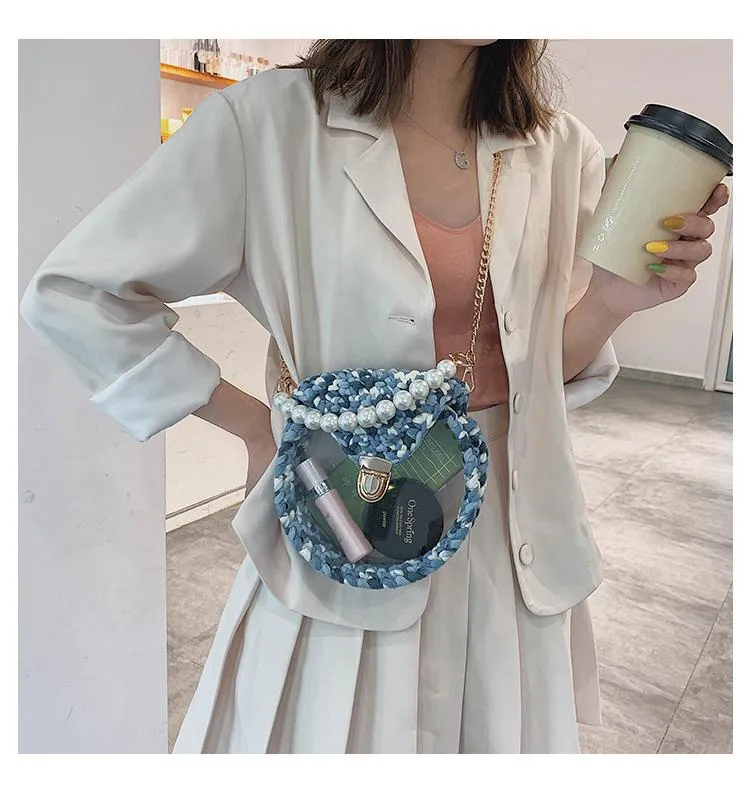 Cute Round Yellow(Flap) Crochet Crossbody Purse PMMA Crochet Shoulder Round Handbag for Girl Circle Crochet Crossbody Purses