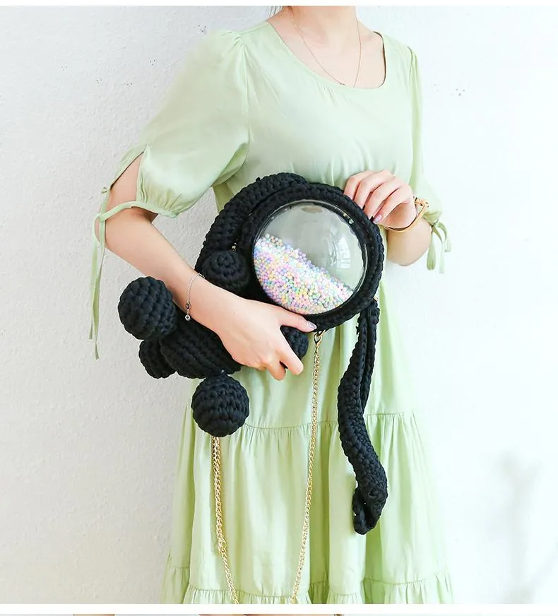 Cute White Crochet Bunny Backpack Rabbit Crochet Shoulder Bag for Girl Bunny Crochet Crossbody Purse