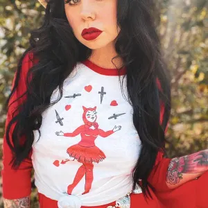 Dagger Devil Unisex Raglan Tee - White/Red -