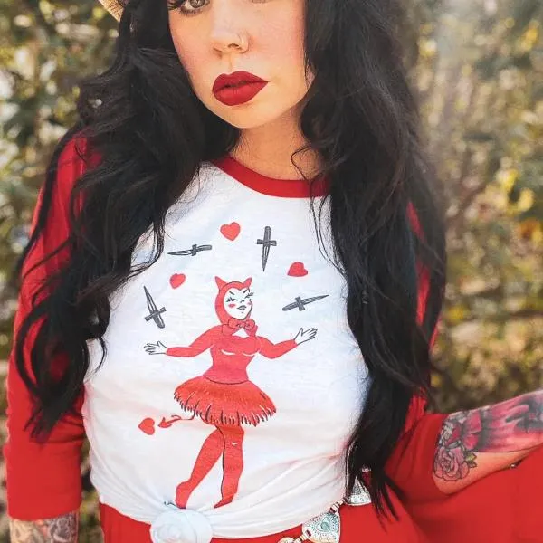 Dagger Devil Unisex Raglan Tee - White/Red -
