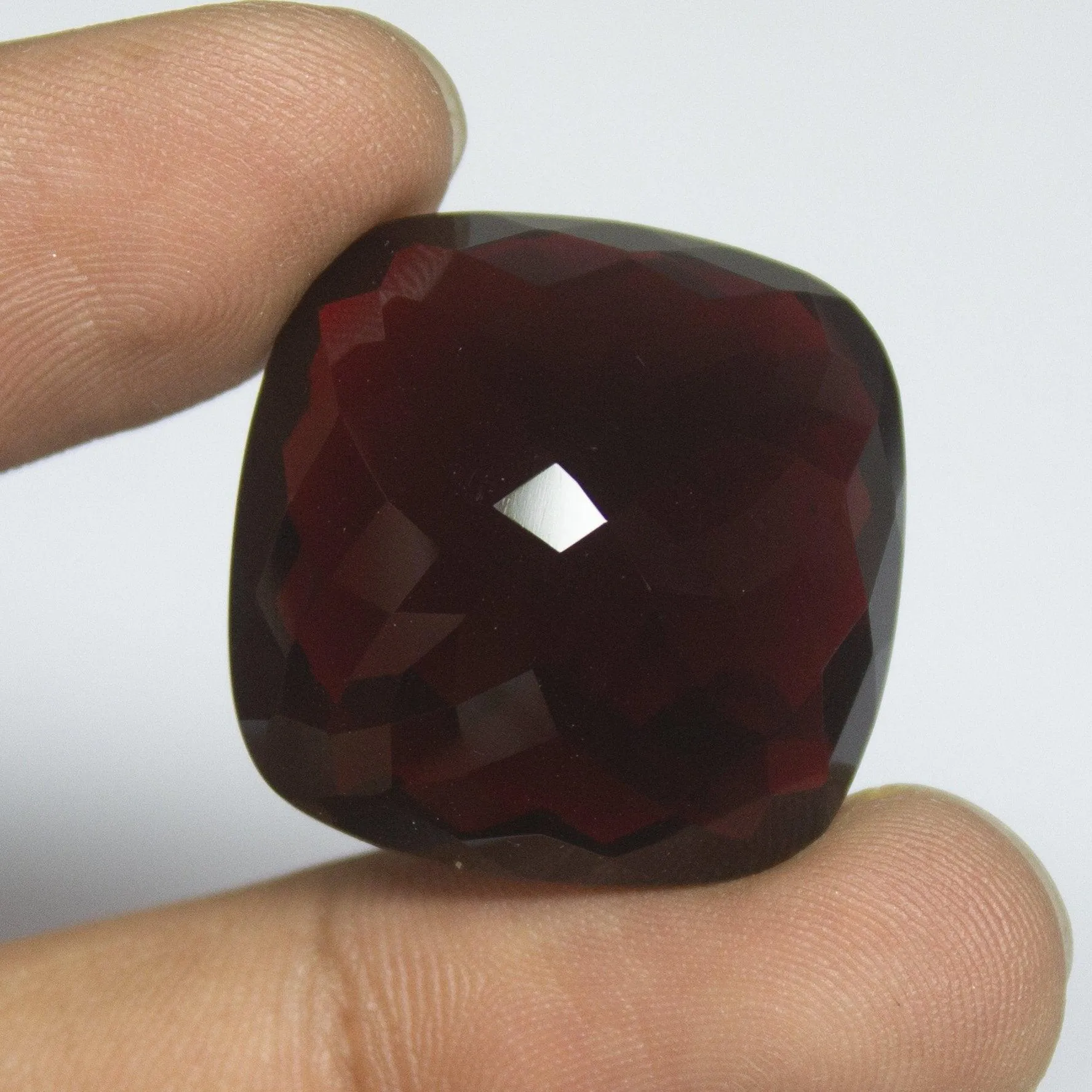 Deep Red GARNET Quartz Cushion Checker Cut Loose Gemstone, 25x25x14mm, 54.51ct
