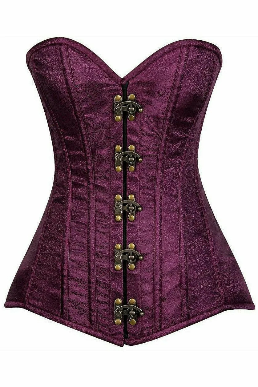 Deluxe Plum Brocade Steel Boned Corset with Clasp Closure