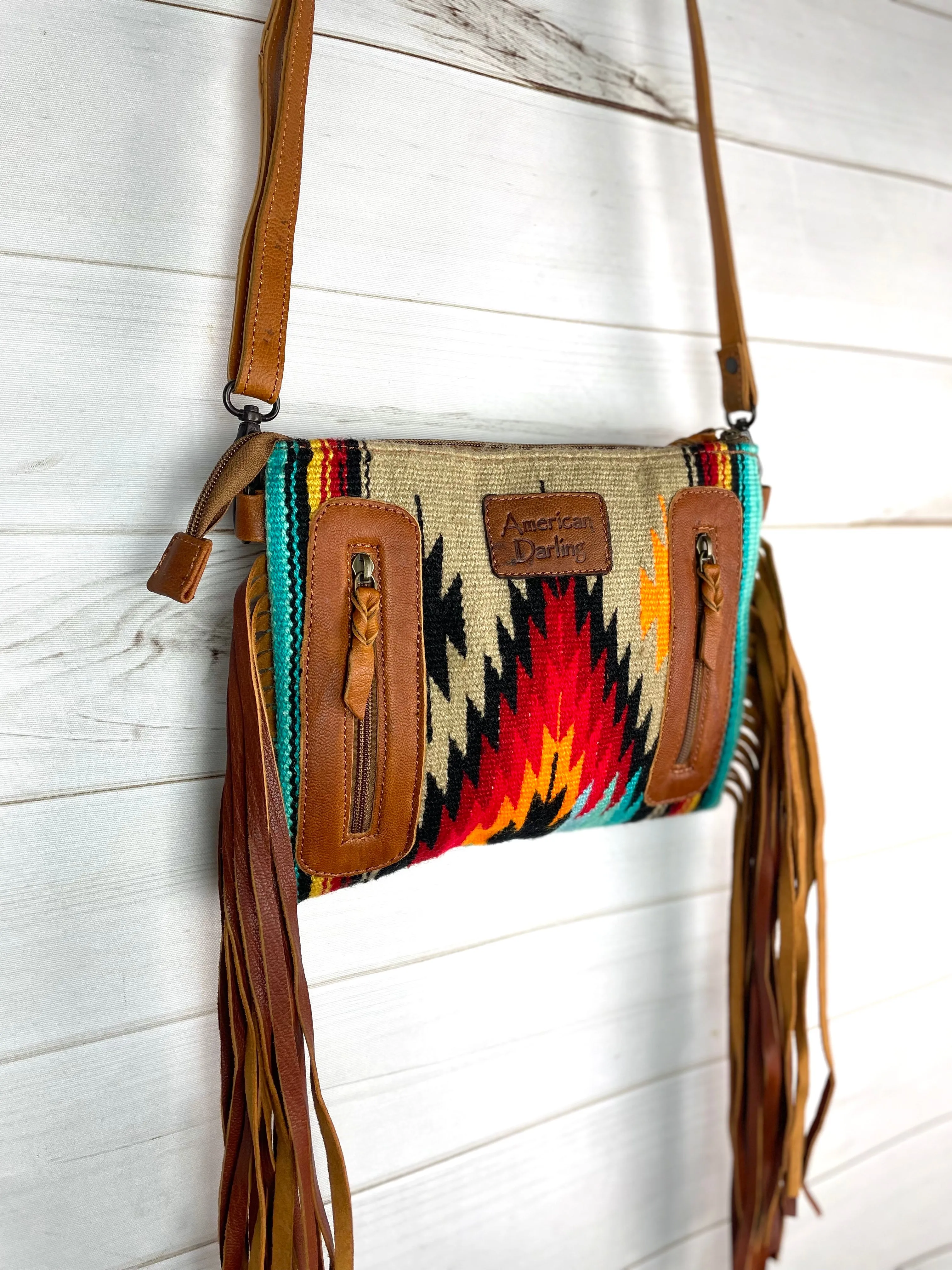Desert Diamond Wool & Leather Tooled Fringe Medium Bag