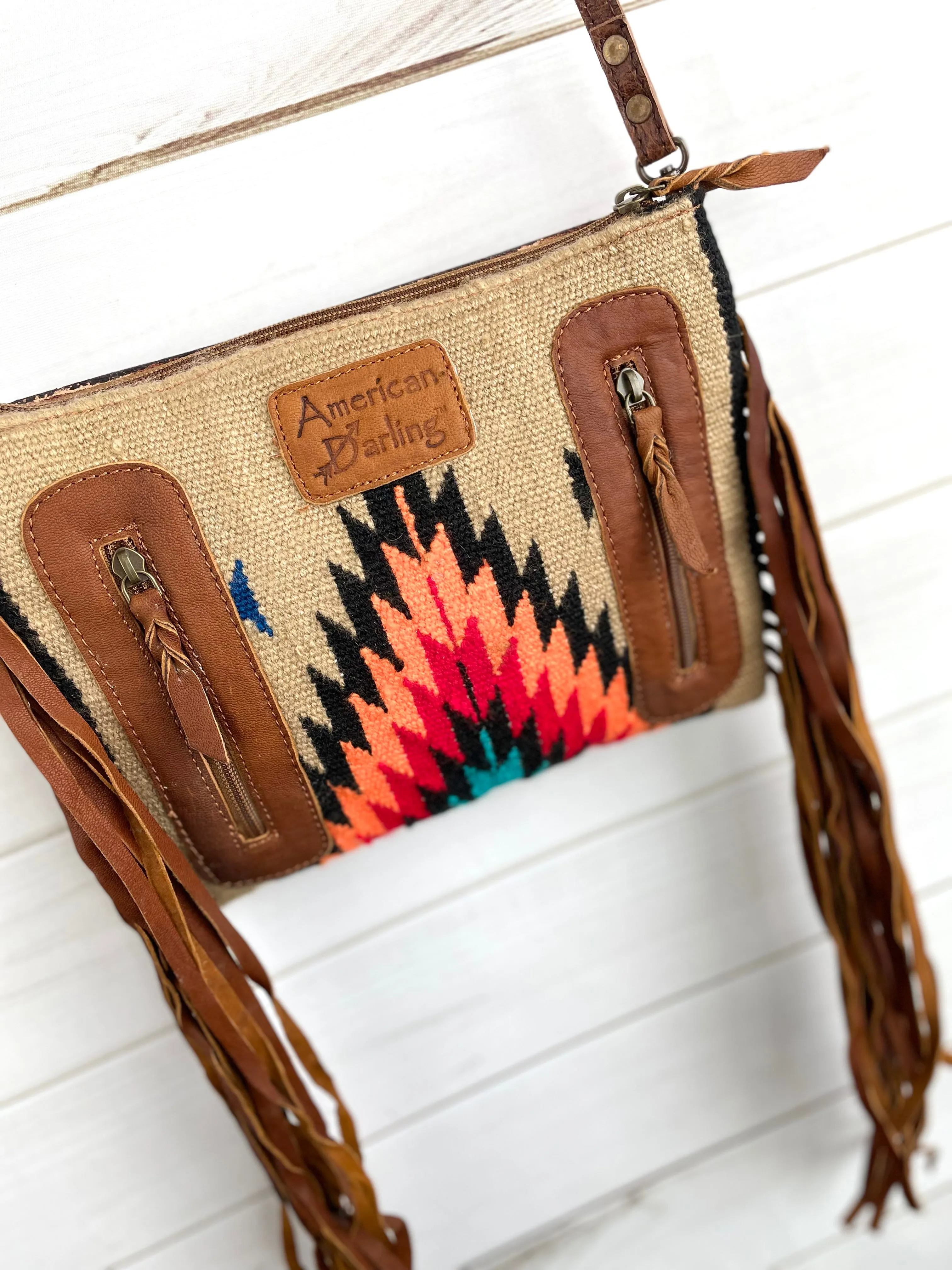Desert Diamond Wool & Leather Tooled Fringe Medium Bag