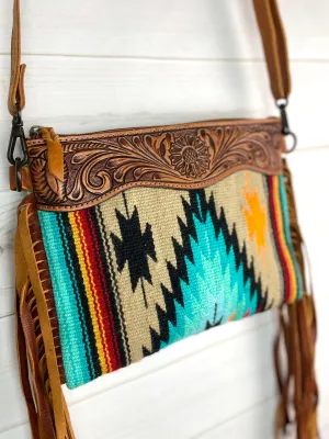 Desert Diamond Wool & Leather Tooled Fringe Medium Bag