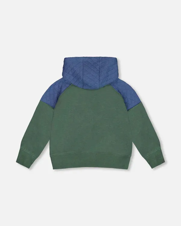 deux par deux Boys Full Zip Colorblock Hooded Fleece Sweatshirt - Forest Green