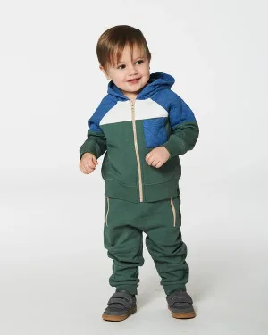 deux par deux Boys Full Zip Colorblock Hooded Fleece Sweatshirt - Forest Green