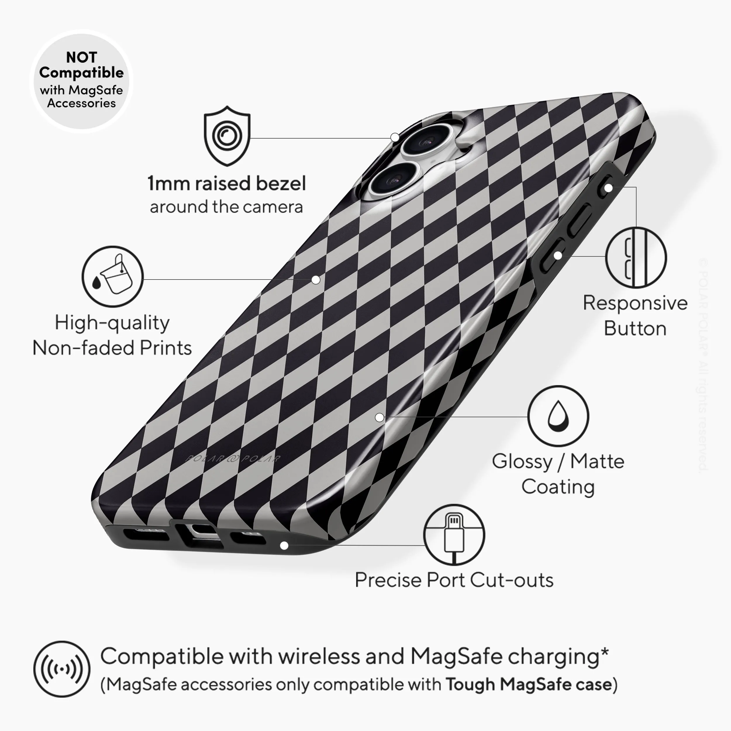 Diamond Black Checker - iPhone 16 Plus Case