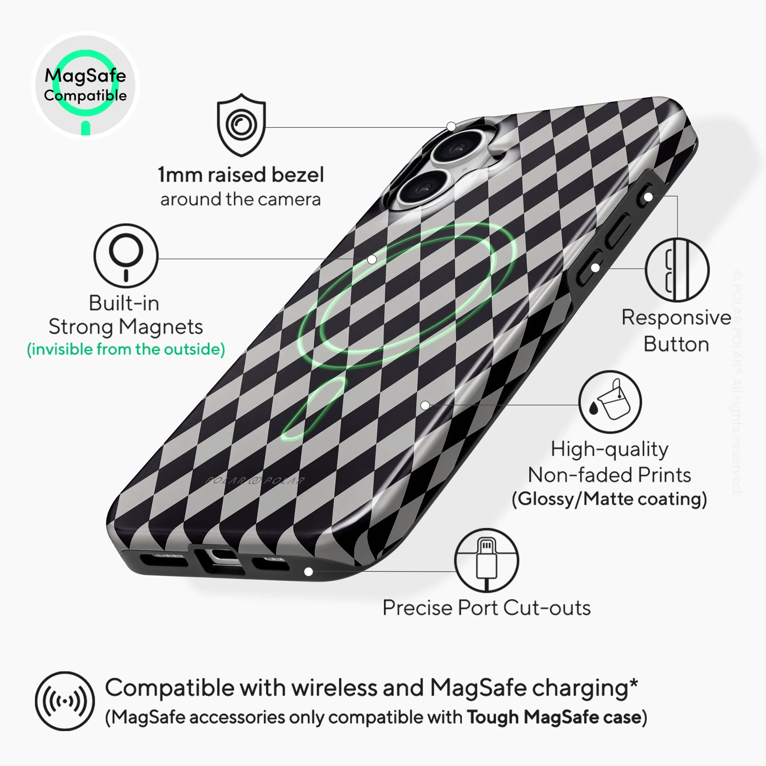 Diamond Black Checker - iPhone 16 Plus Case