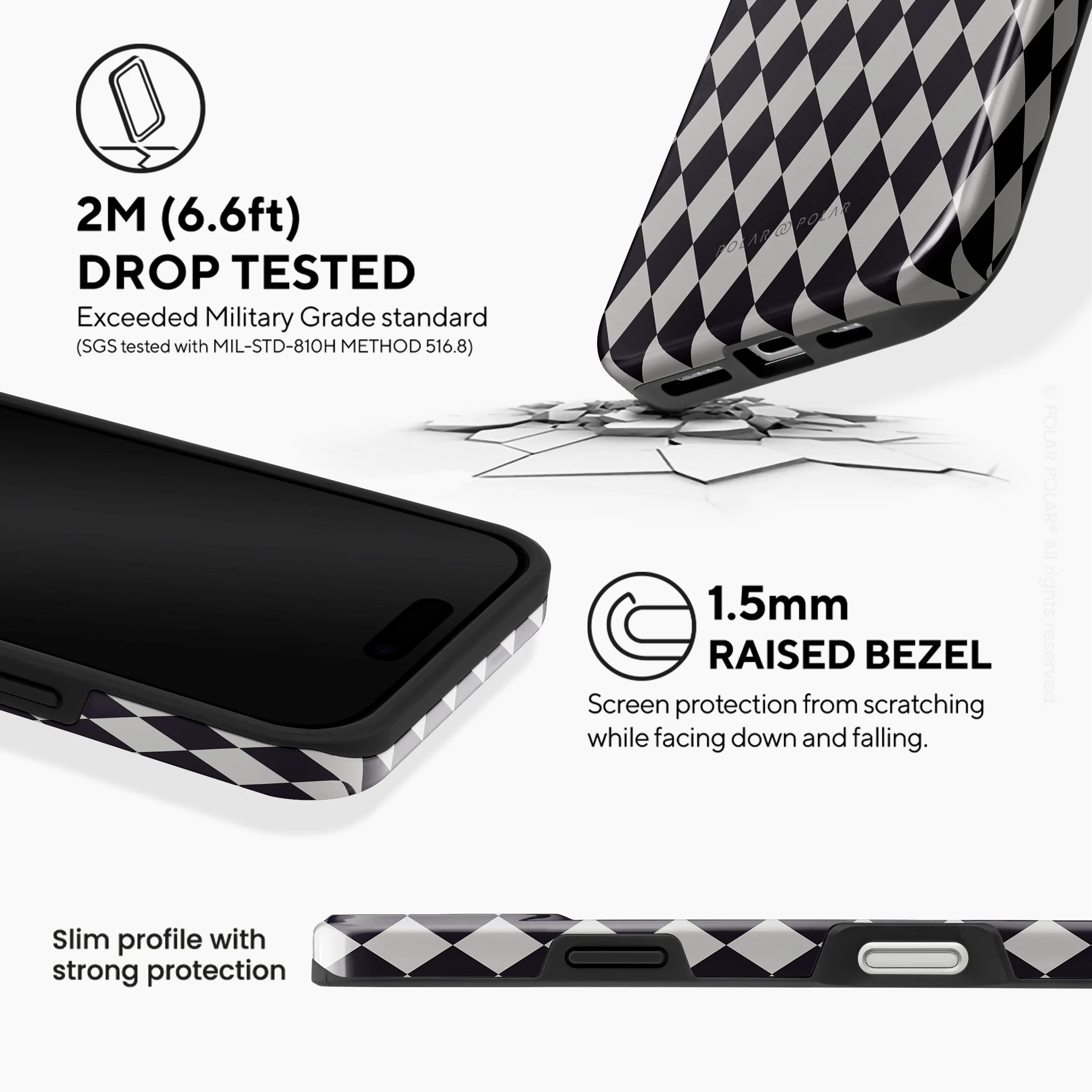 Diamond Black Checker - iPhone 16 Plus Case