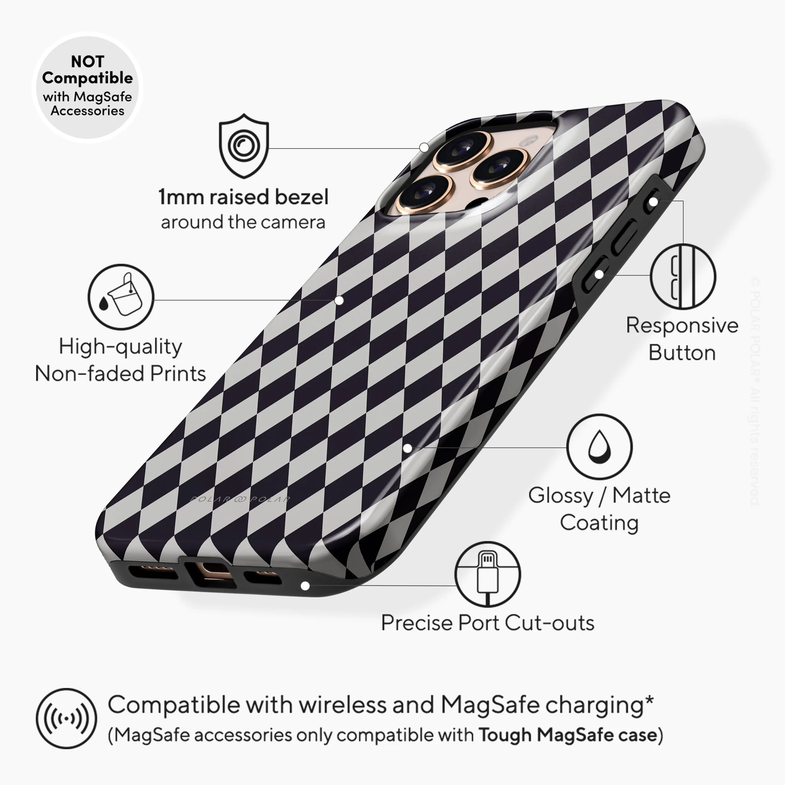 Diamond Black Checker - iPhone 16 Pro Max Case