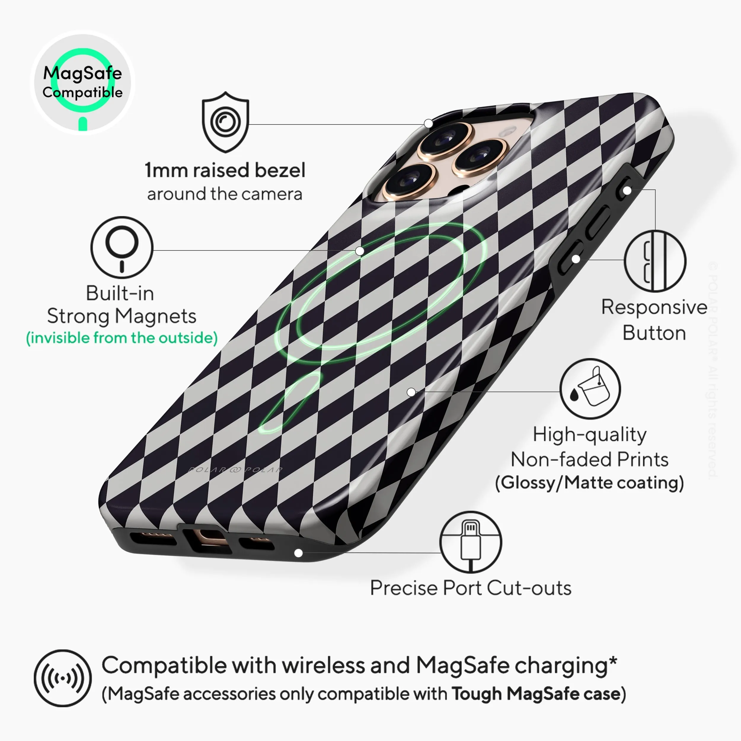 Diamond Black Checker - iPhone 16 Pro Max Case