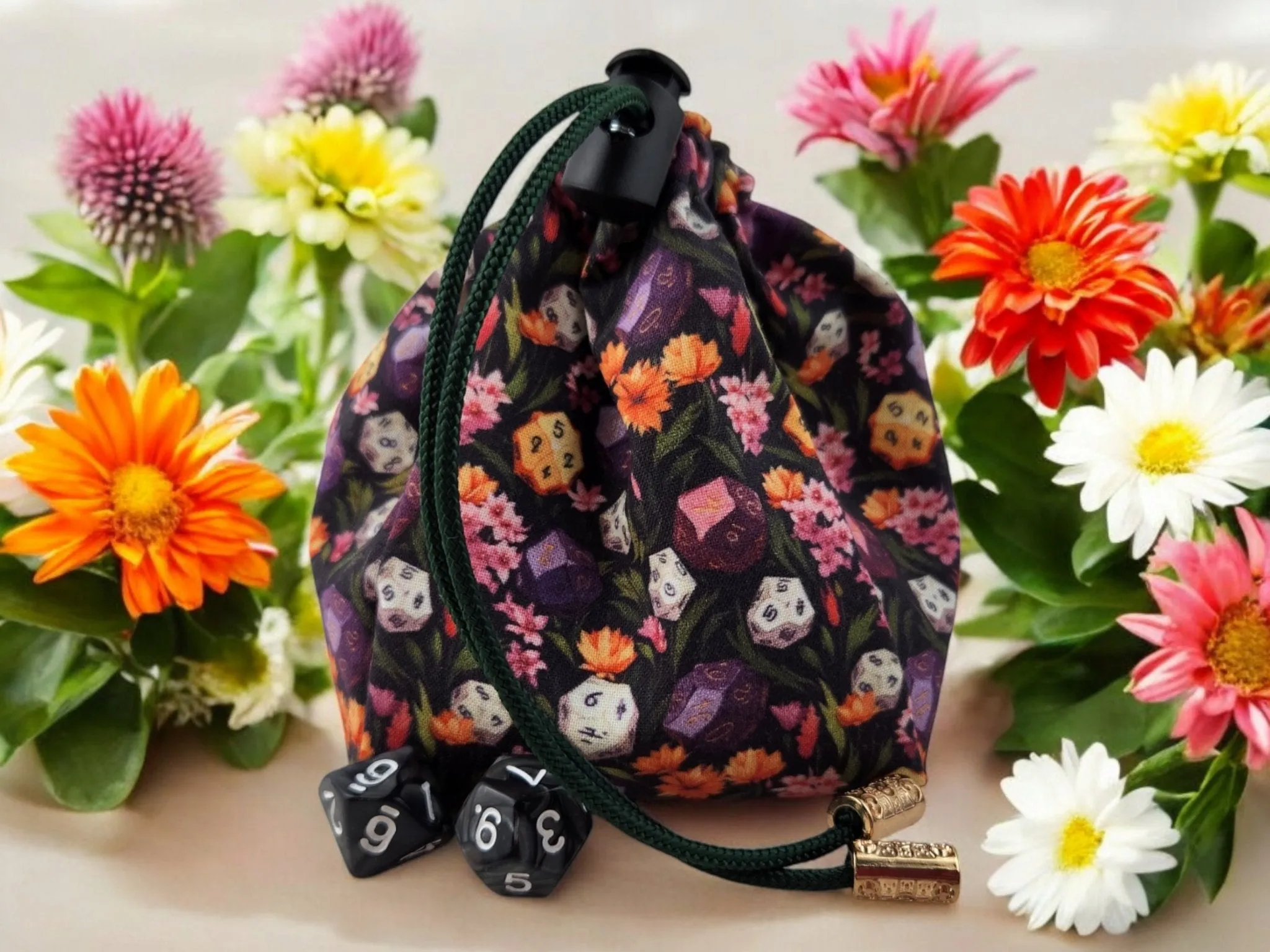 Dice and Flower dice bag, TTRPG