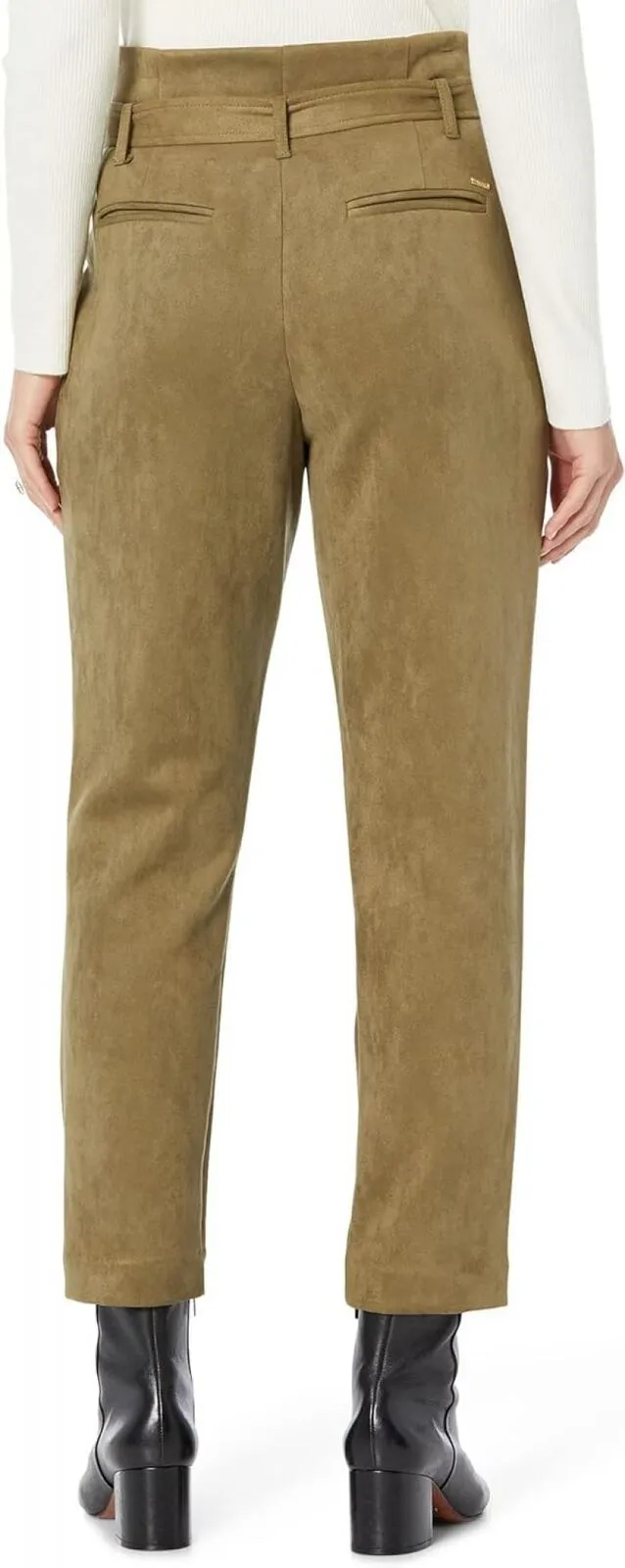 DKNY Womens Faux-Suede Trousers UH2PD202 Olive Green 12