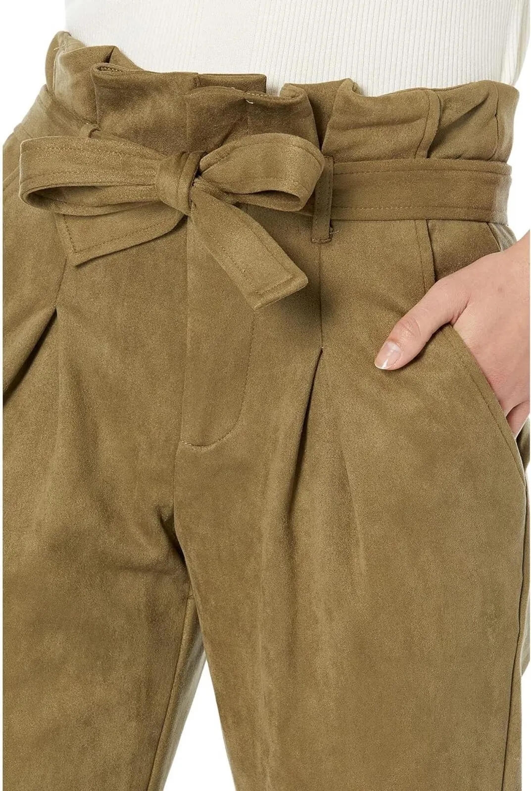 DKNY Womens Faux-Suede Trousers UH2PD202 Olive Green 12