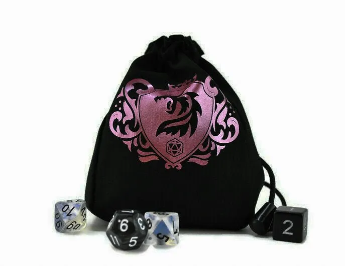 Dragon shield dice bag, metallic pink