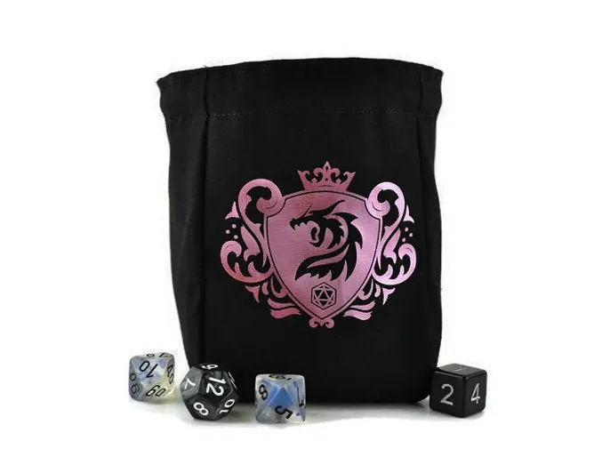 Dragon shield dice bag, metallic pink