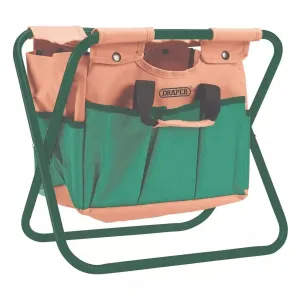 Draper 28052 Foldable Seat with Detachable 8 Pocket Tool Bag | Ideal for Camping Fishing or the Garden