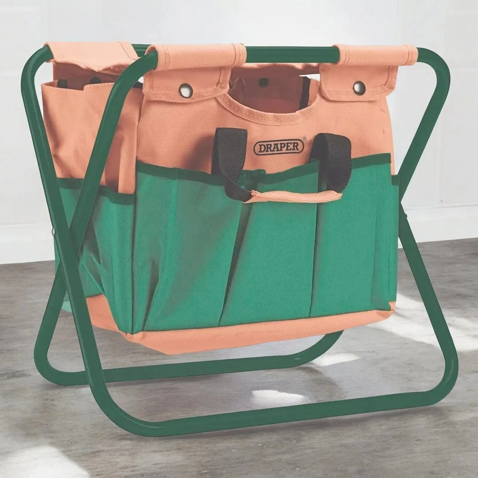 Draper 28052 Foldable Seat with Detachable 8 Pocket Tool Bag | Ideal for Camping Fishing or the Garden