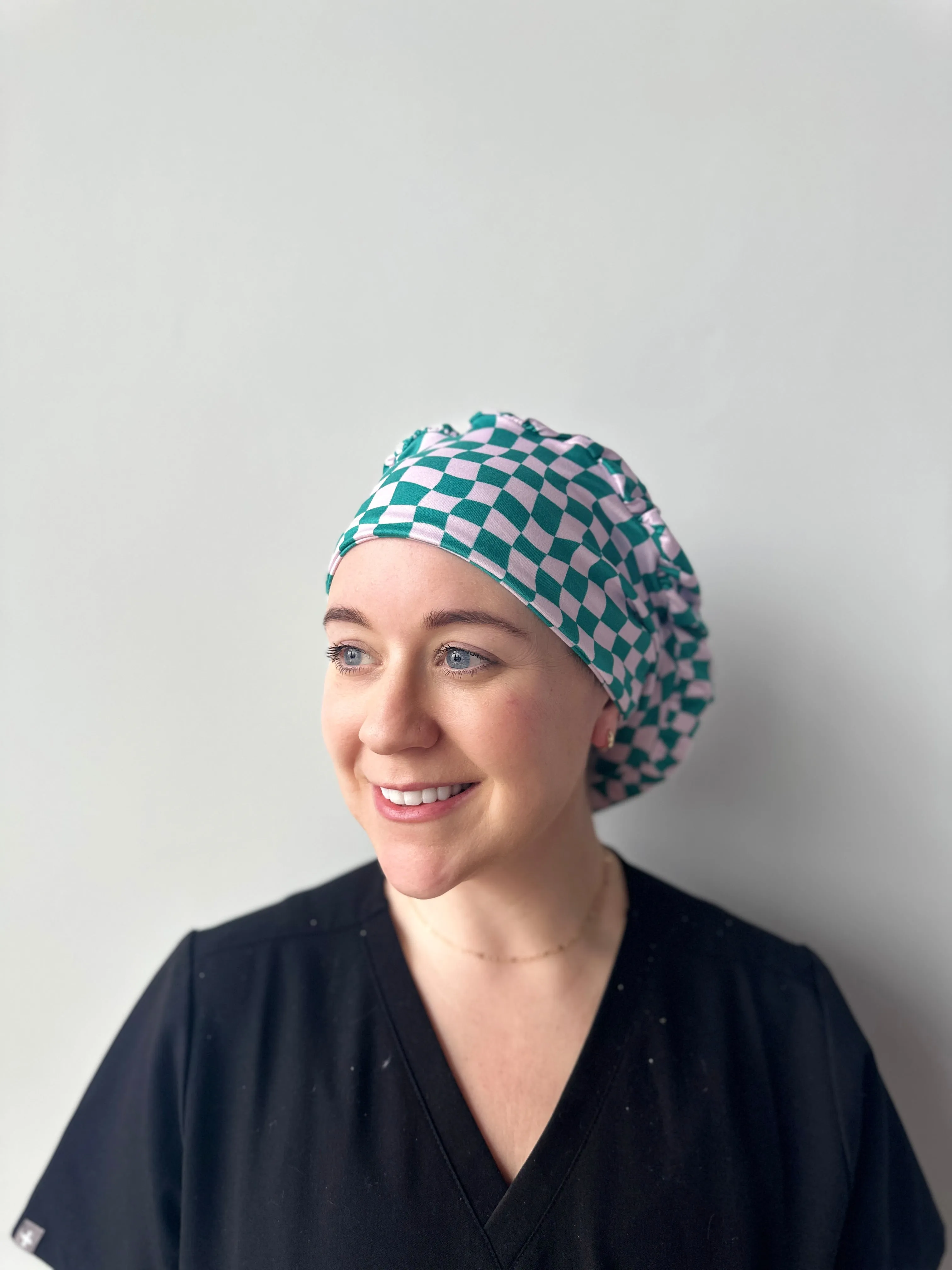 DuoStyle Scrub Hat - Dark Teal and Lilac Checker