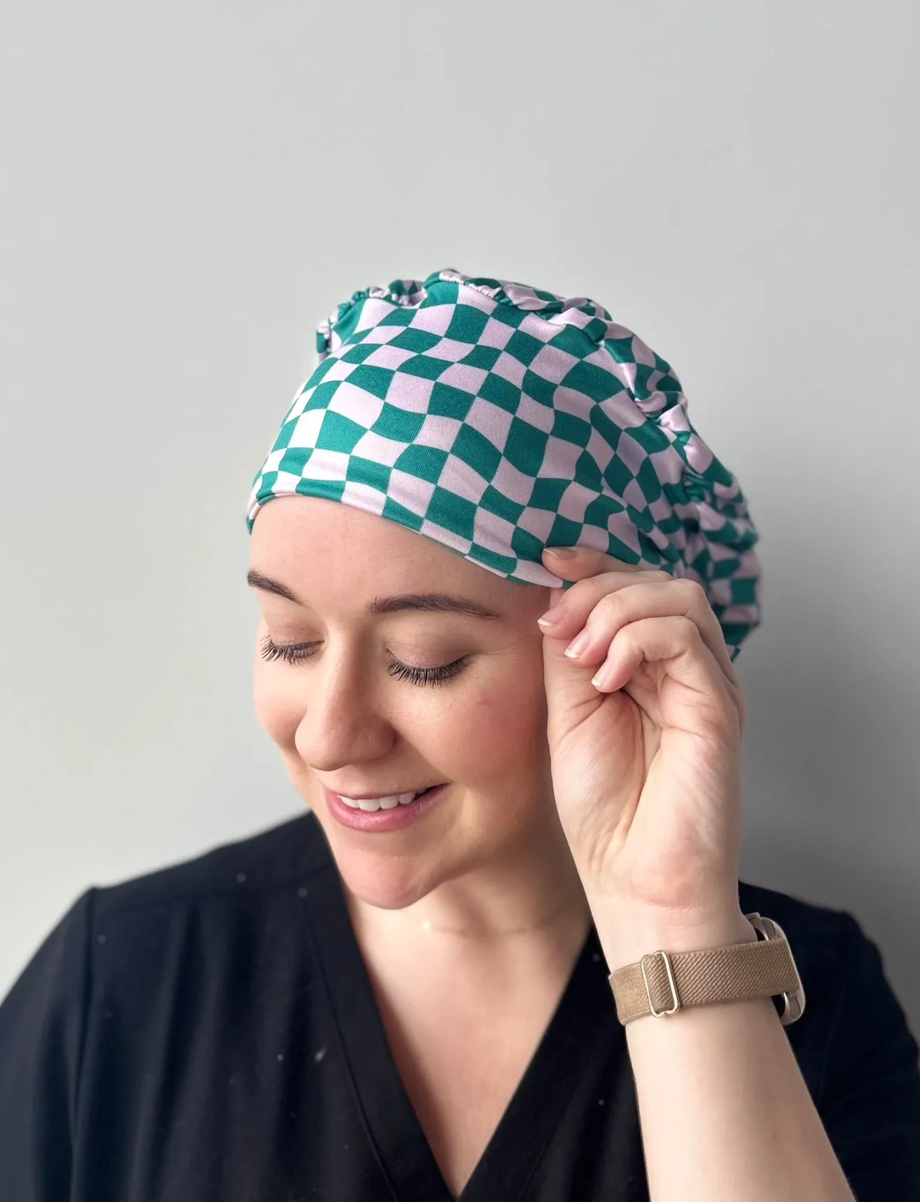 DuoStyle Scrub Hat - Dark Teal and Lilac Checker