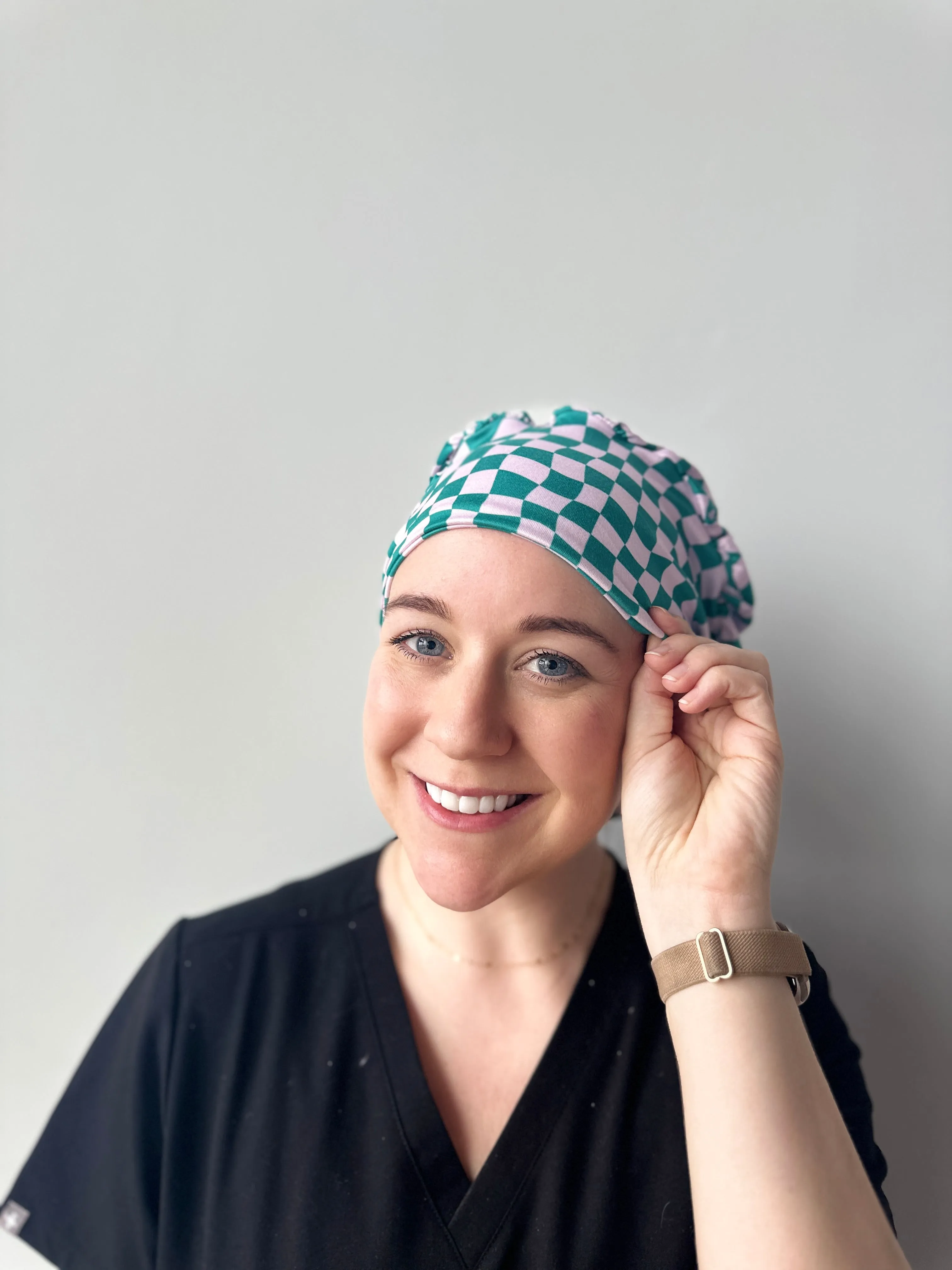 DuoStyle Scrub Hat - Dark Teal and Lilac Checker