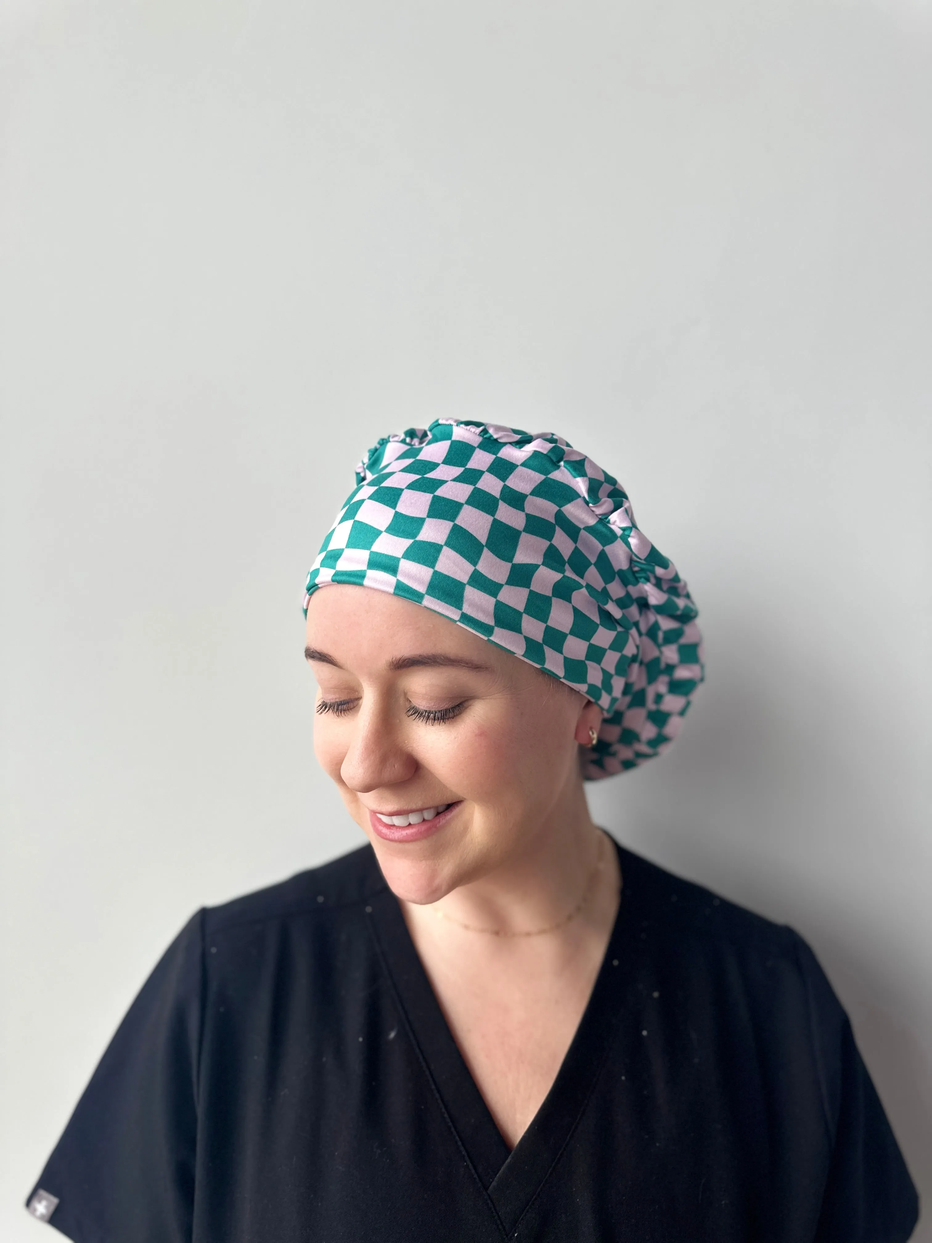 DuoStyle Scrub Hat - Dark Teal and Lilac Checker