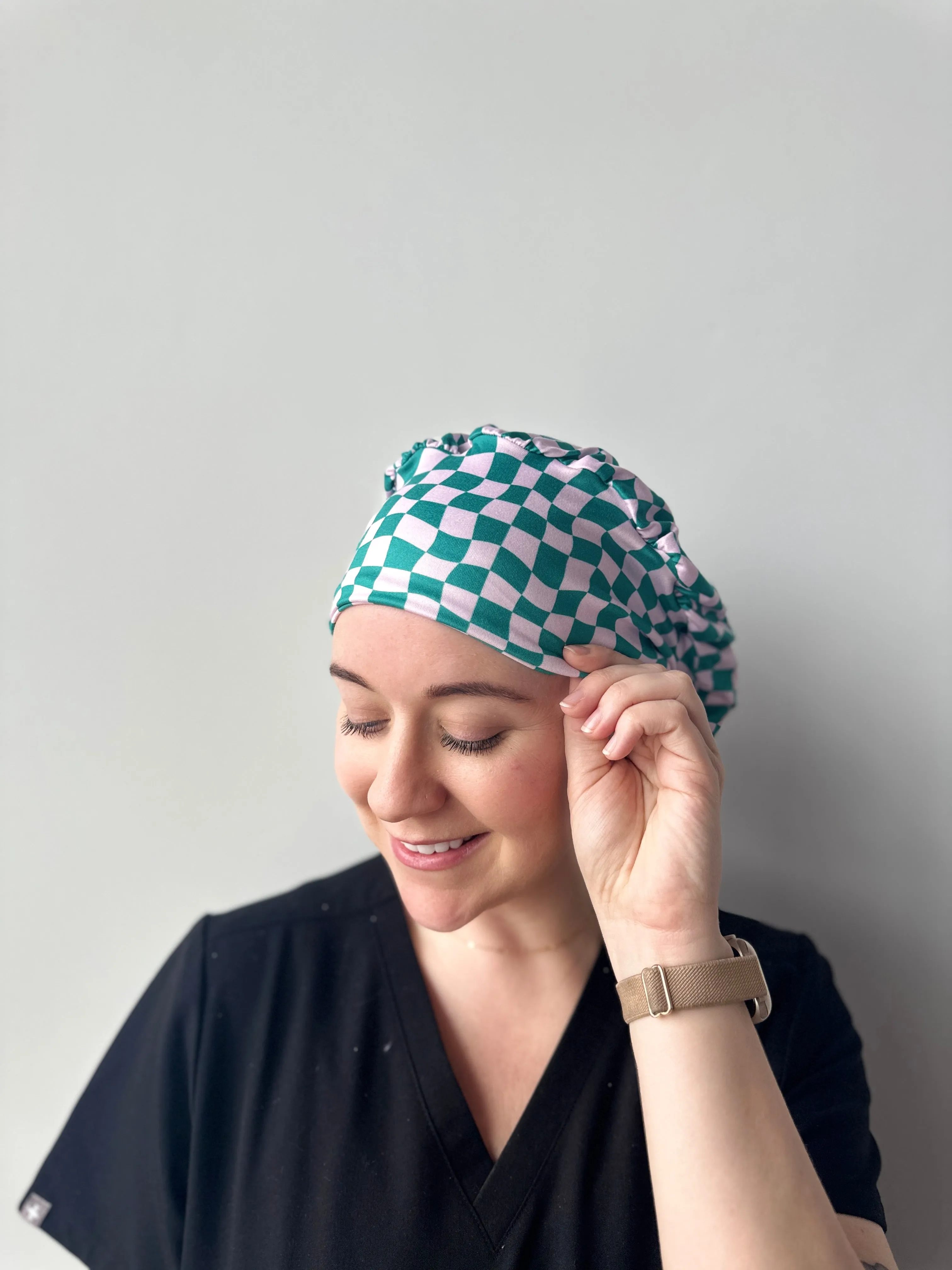 DuoStyle Scrub Hat - Dark Teal and Lilac Checker