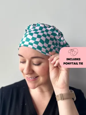 DuoStyle Scrub Hat - Dark Teal and Lilac Checker