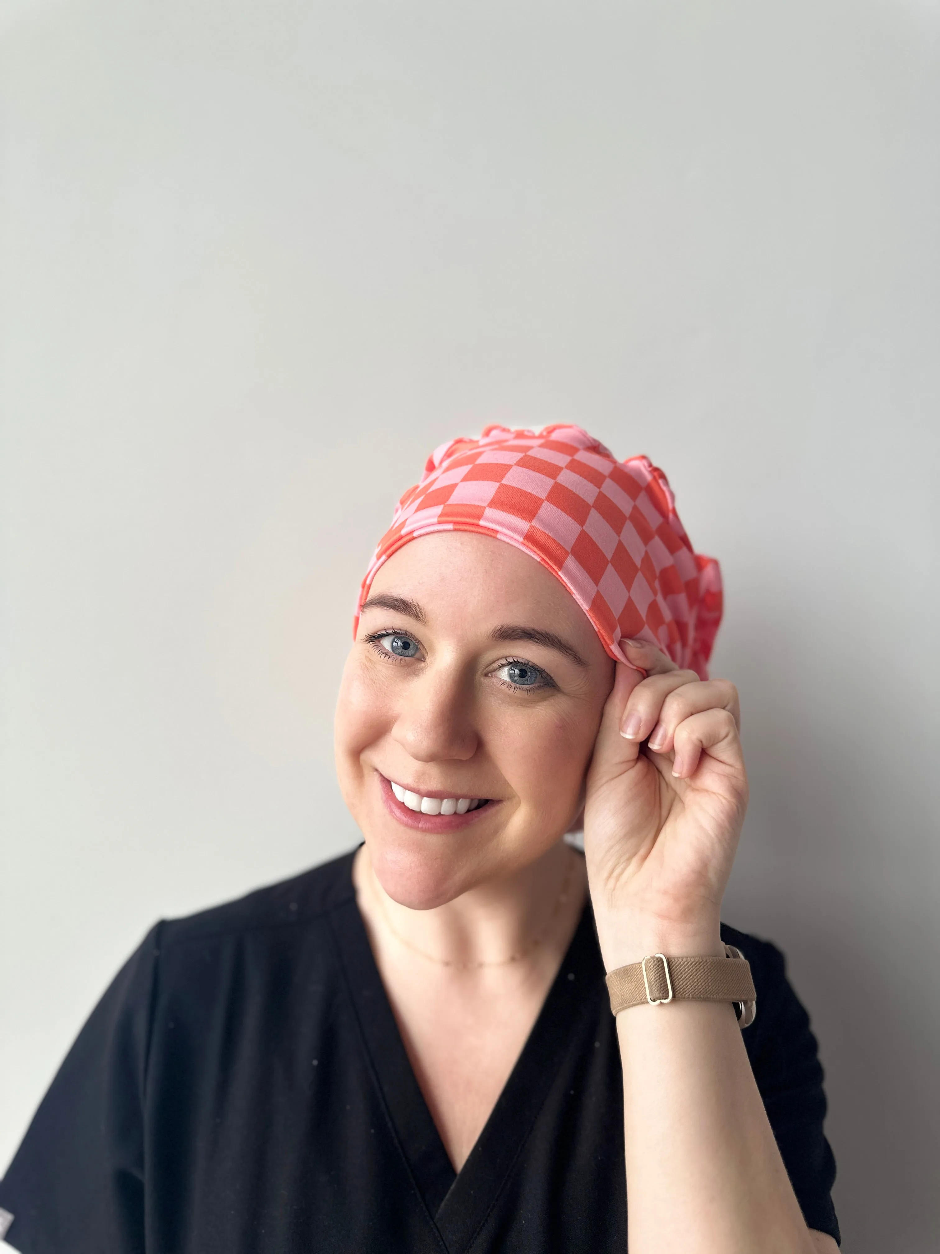 DuoStyle Scrub Hat - Pink and Orange Checker