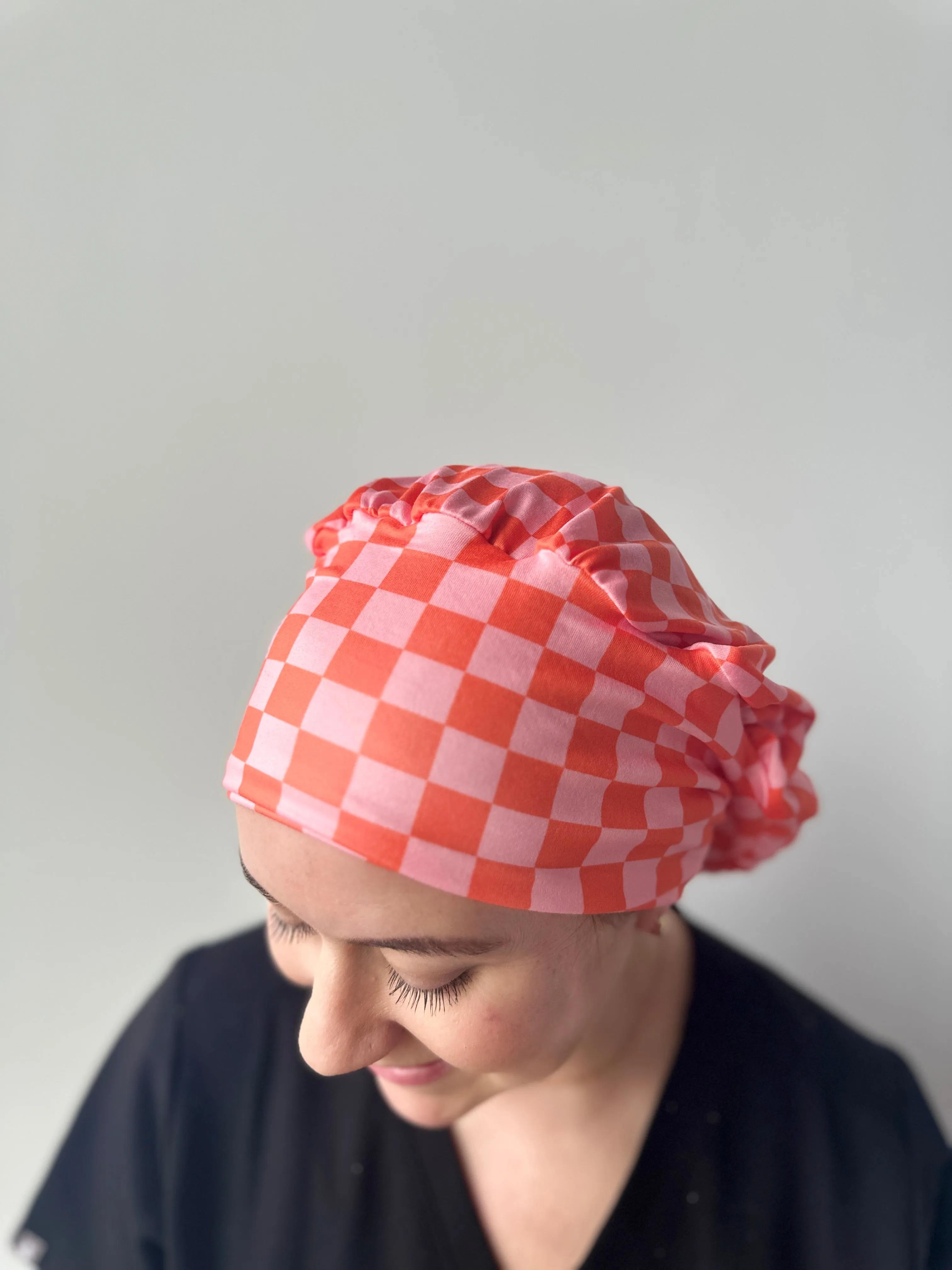 DuoStyle Scrub Hat - Pink and Orange Checker