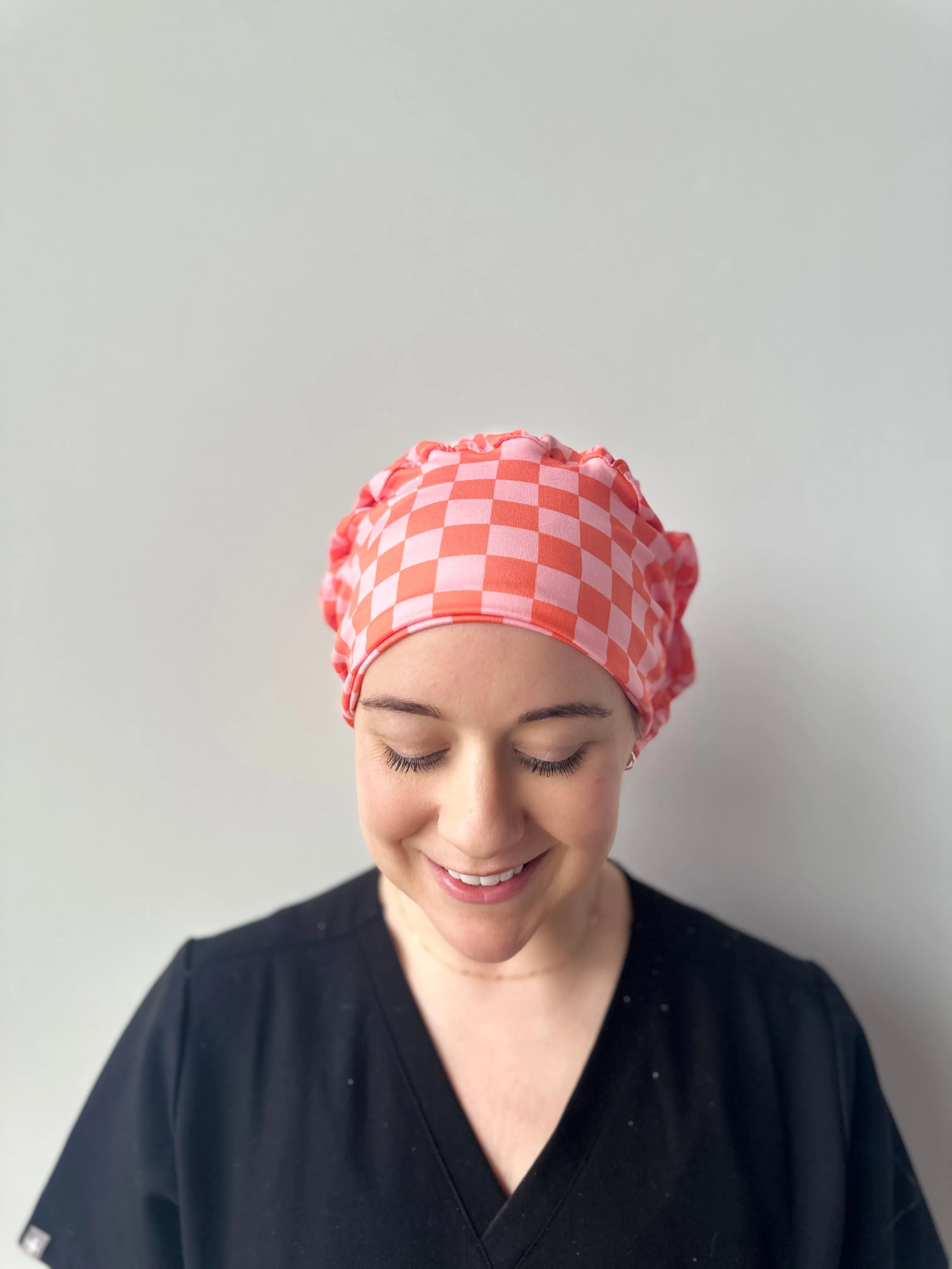 DuoStyle Scrub Hat - Pink and Orange Checker