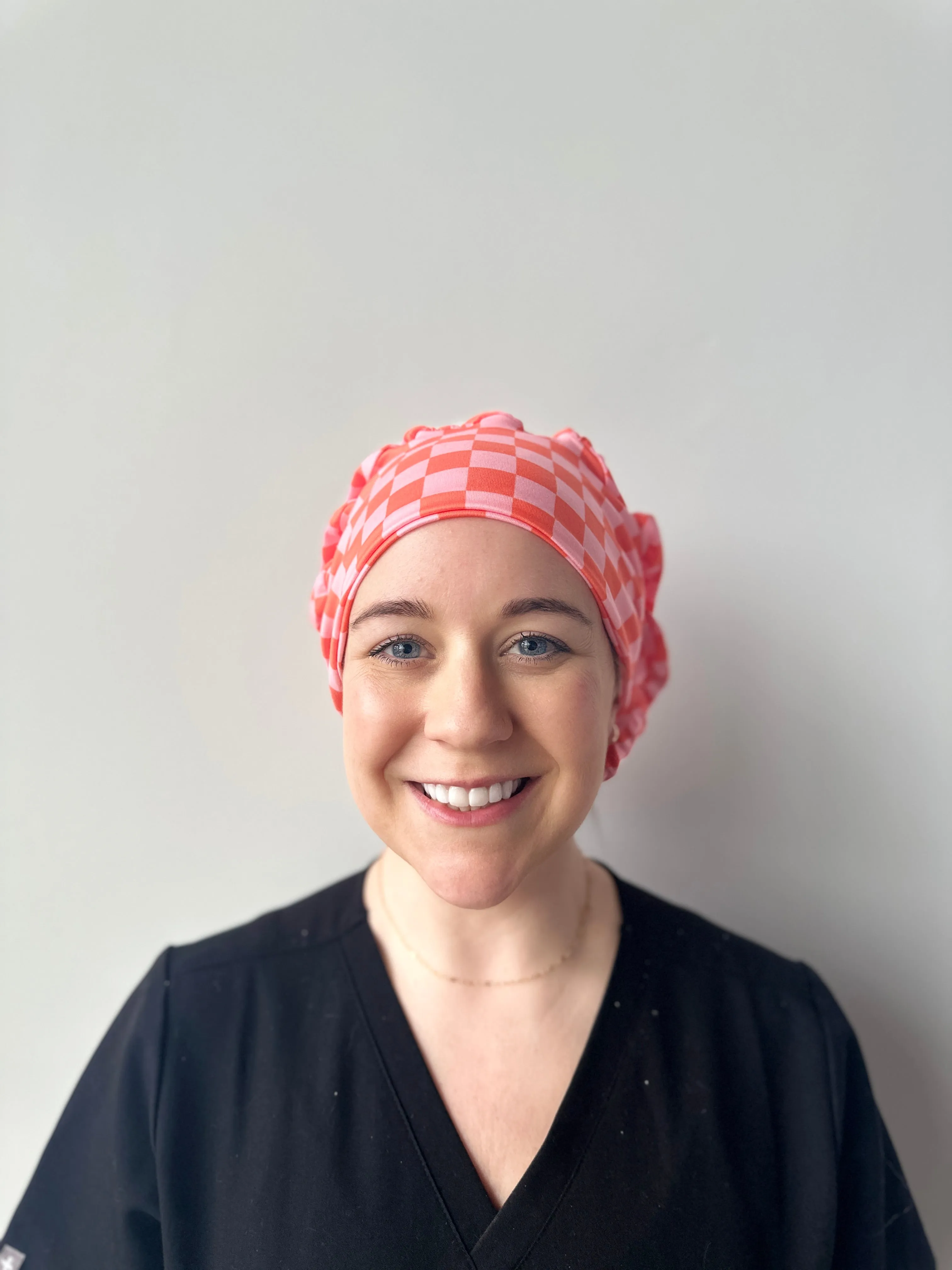 DuoStyle Scrub Hat - Pink and Orange Checker
