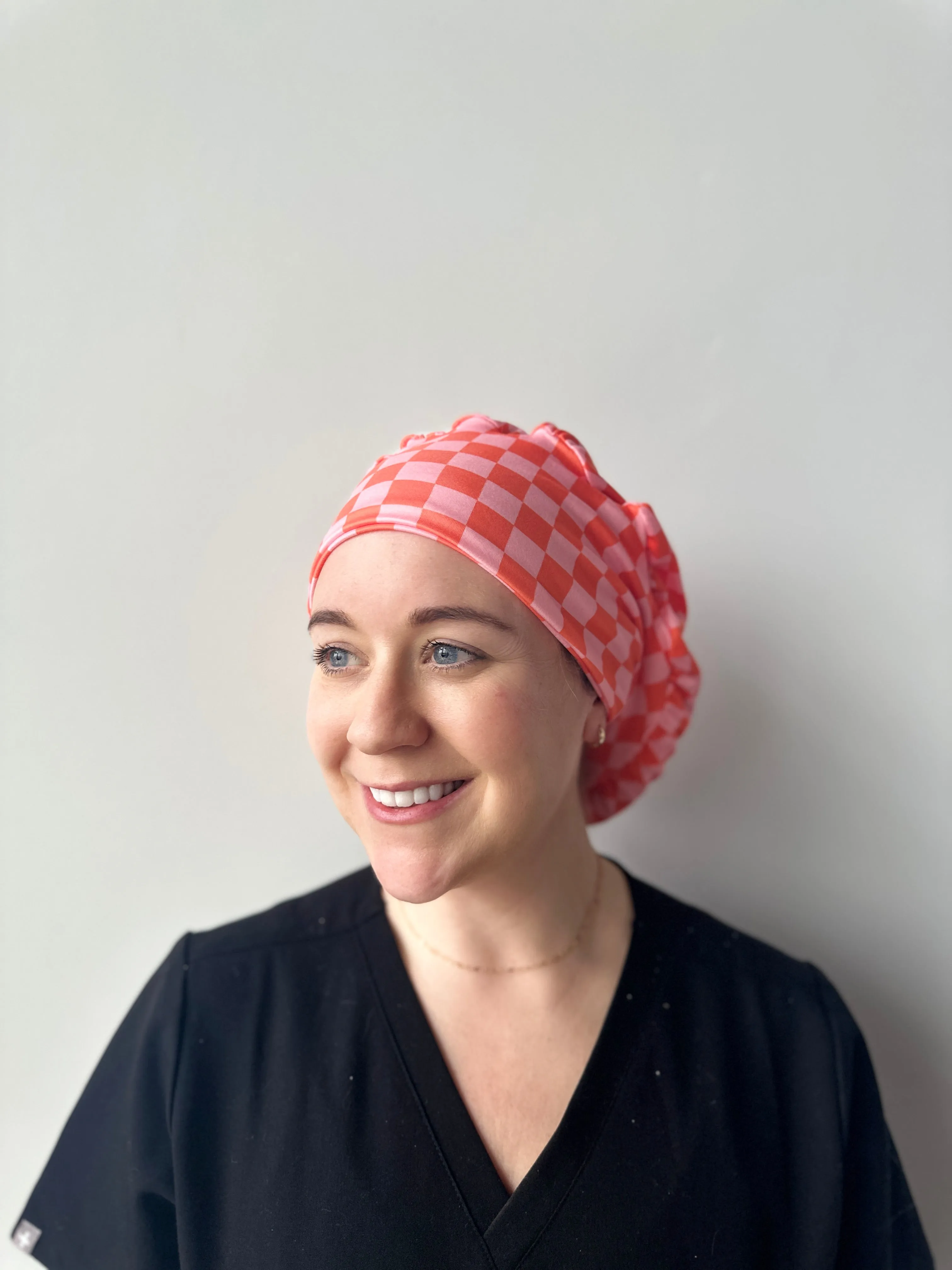 DuoStyle Scrub Hat - Pink and Orange Checker