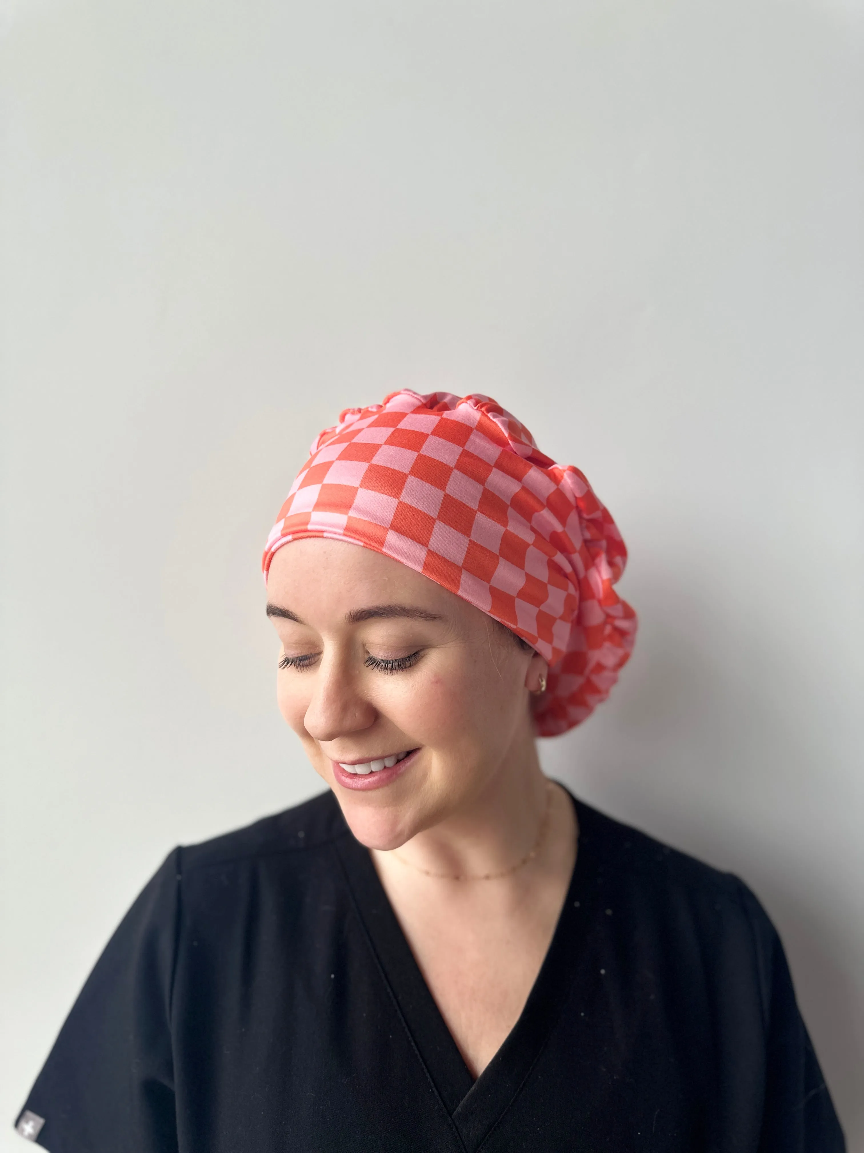 DuoStyle Scrub Hat - Pink and Orange Checker