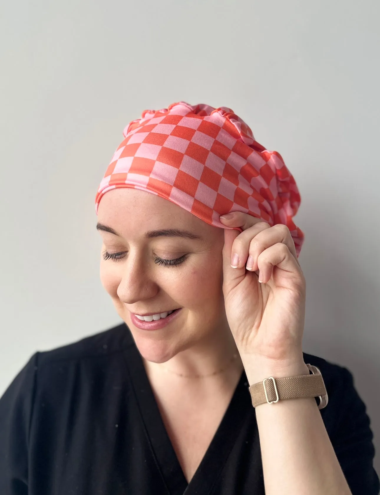 DuoStyle Scrub Hat - Pink and Orange Checker