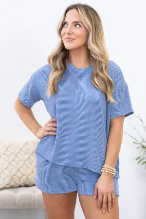 Dusty Blue Comfy Rib Top and Short Set